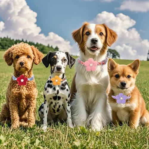 Vista 7 de Collar para perro mediano con flor, collares de perro para perros medianos Collar para niña Collar de perro lindo con campana, longitud ajustable
