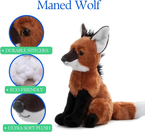 Vista 6 de The Petting Zoo Peluche de lobo de melena, regalos para niños, animales salvajes del zoológico Onez, juguete de peluche de lobo de melena de 12