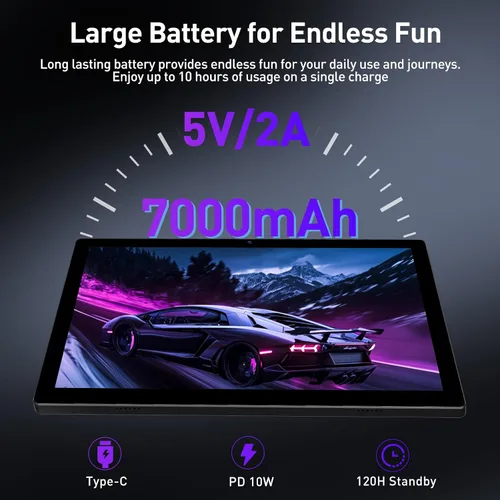 Vista 4 de Tablet Android de 10.1 pulgadas, 128 GB de almacenamiento, 8 GB (4+4) RAM, Octa-Core, tableta WiFi 5G, batería de 7000 mAh, BT 5.0, GPS, cámara