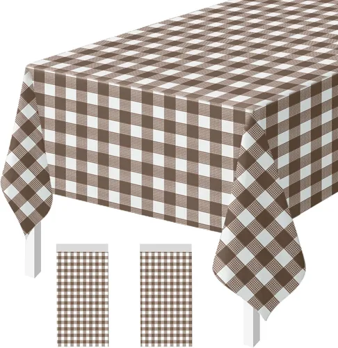 Vista 25 de Paquete de 2 Manteles de Plástico Beige Desechables Cubiertas de Mesa Mantel Rectangular Beige para Fiesta Baby Shower Boda Cumpleaños Mantel