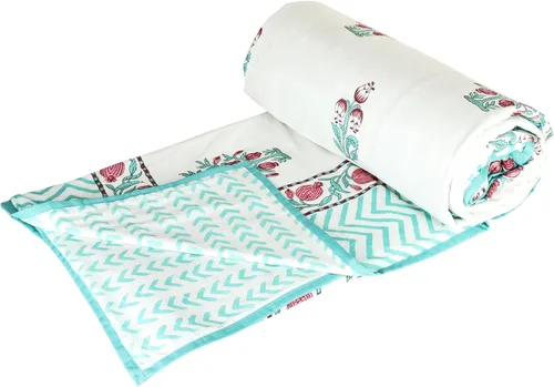 Vista 7 de Manta reversible 100% algodón, manta india, manta de aire acondicionado, 90 x 108 pulgadas (elefante, pavo real)