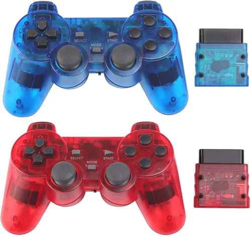 Vista 10 de Burcica Wireless Controller for PS-2 Play 2 Double Vibration 2 - Black and ClearRed