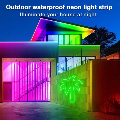 Vista 5 de segrass - Tiras de luces LED de neón de 100 pies 24V, luces de cuerda LED RGB con control remoto, control de aplicación, IP65, impermeables