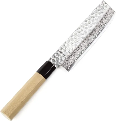 Vista 9 de Cuchillo japonés martillado Damasco VG-10 46 capas de mango de madera de magnolia octogonal, 6 pulgadas (5.906 in)