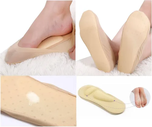 Vista 7 de 2 pares de calcetines con arco de soporte, de nylon, acolchados, invisibles para mujer