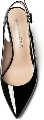 Vista 3 de WAYDERNS Zapatos de tacón alto con hebilla y hebilla para el tobillo y puntera puntiaguda gruesa de patente gruesa para mujer, 3 pulgadas