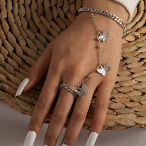 Vista 2 de Roe Dolph Pulsera de mano de plata para mujer, pulsera de anillo de dedo