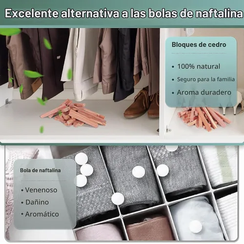 Vista 3 de UNIVIVO 50 PIEZAS Bloques de Cedro para Almacenamiento de Ropa, 100% Palitos de Cedro Rojo Aromático para Closet, Guardarropa, Cajones