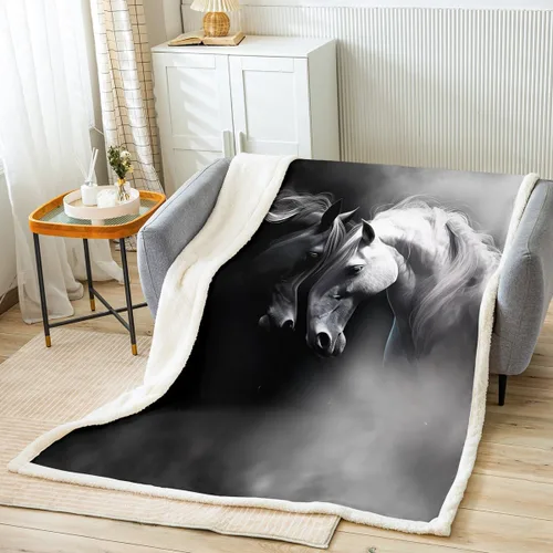Vista 2 de Erosebridal Manta de vellón con diseño de caballo para niñas, niños y parejas, 40 x 50 pulgadas, diseño de animales salvajes, acuarela, 3D