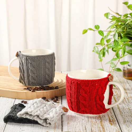 Vista 7 de Skyley 4 Piezas Fundas Acogedoras para Tazas de Café Mangas de Punto de Ganchillo Reutilizables Fundas para Tazas Té Acogedor Vajilla Hecha a Mano