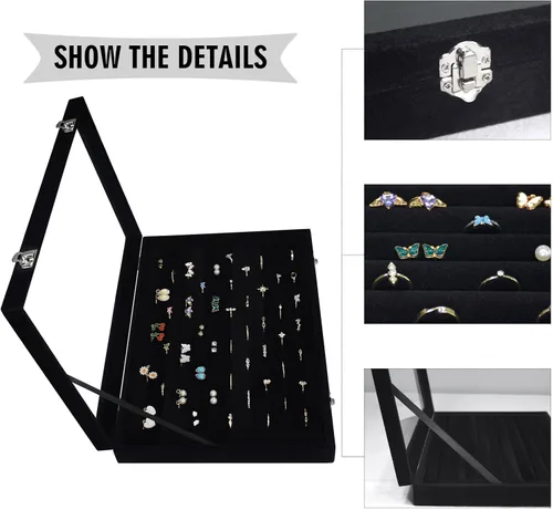 Vista 4 de Bandeja organizadora de anillos, bandeja organizadora de 10 ranuras, bandeja de exhibición de anillos de terciopelo, caja de almacenamiento