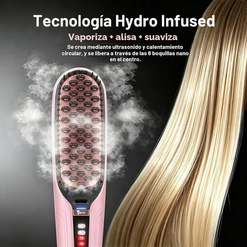 Vista 2 de Cepillo alisador de pelo de vapor, peine calentado iónico para cabello
