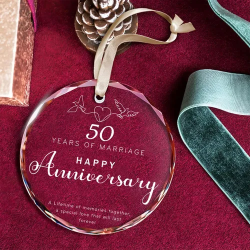 Vista 7 de Ornamento de Vidrio para el 50º Aniversario de Bodas – Elegante Decoración de Árbol de Navidad de Vidrio Transparente y Regalo Conmemorativo