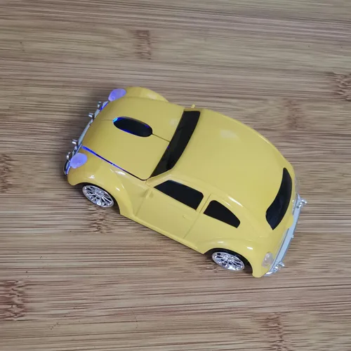 Vista 3 de Ratón inalámbrico para automóvil, mouse óptico inalámbrico de 2.4 GHz, mouse de computadora de automóvil, mouse amarillo, mouse con forma de auto