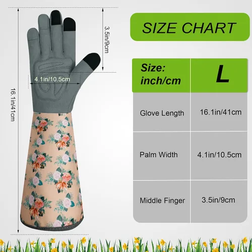 Vista 5 de Guantes largos de jardinería para mujer, guantes de cuero a prueba de espinas, guantes de trabajo transpirables para mujeres, patio, exteriores