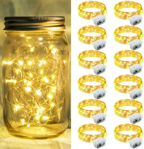 Vista 69 de Paquete de 6 luces de hadas a pilas con temporizador remoto, 8 modos de iluminación, 7 pies, 20 luces LED impermeables para Halloween, Navidad