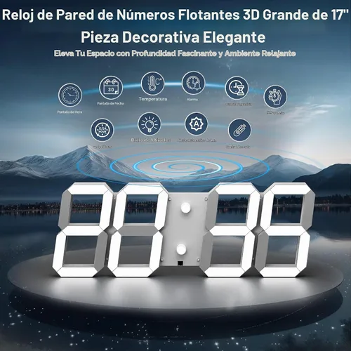 Vista 2 de CHKOSDA Reloj de pared digital LED 3D de 17 pulgadas con control remoto 164ft Visibility, Adjustable Brightness, Timer, 12/24 Hr Time, Date &
