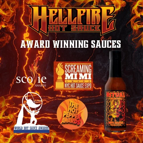 Vista 7 de Hellfire Hot Sauce Ritual Habitual - Salsa picante gourmet a base de frutas con sabores tropicales y curry, 5 onzas