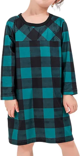 Vista 5 de BZSFW Conjunto de pijamas de Navidad familiares a juego, pijamas de Navidad a cuadros rojos con botones para adultos y niños