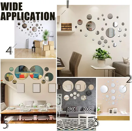 Vista 7 de CREATCABIN 32 calcomanías redondas de acrílico para pared, espejos circulares, calcomanías de pared de varios tamaños, círculo autoadhesivo