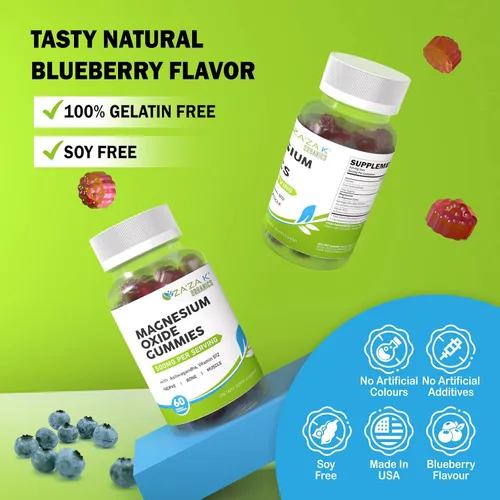 Vista 7 de ZA'ZA K ORGANICS Gomitas de óxido de magnesio, óxido de magnesio de 500 mg con Ashwagandha y vitamina B12 para dormir, nervios, músculos, salud ósea