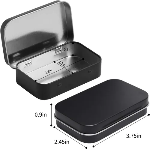 Vista 2 de Tamicy Latas rectangulares de metal con bisagras, paquete de 40 mini cajas portátiles de color negro mate, latas pequeñas de almacenamiento vacías