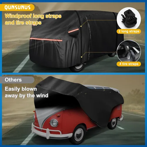 Vista 4 de QUNSUNUS - Funda impermeable para automóvil para VW Bus T1 T2 T3 1950-1992, fundas exteriores con cremallera, cubierta exterior completa para todo