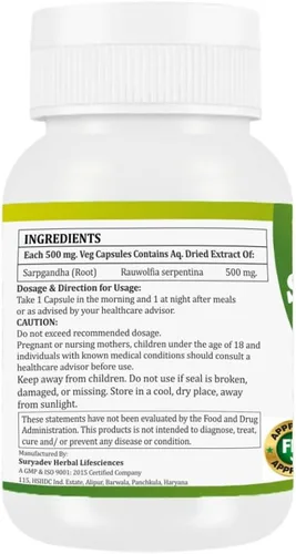 Vista 2 de Morsan Healthcare Rauwolfia Serpentina (Sarpgandha) Cápsulas – 60 cápsulas vegetales 500 mg de extracto de hierbas Suplemento ayurvédico natural