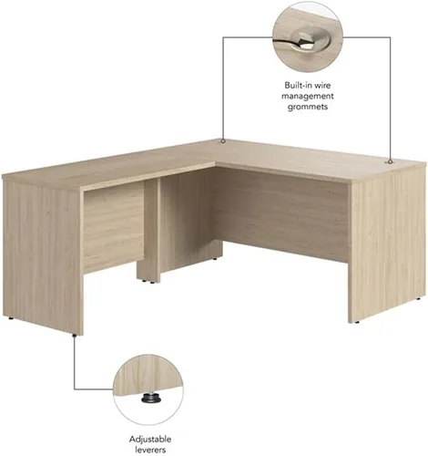 Vista 5 de Bush Business Furniture Studio - Escritorio en forma de L de 6 pulgadas de ancho x 3D con retorno de 42 W en olmo natural, estación de trabajo L