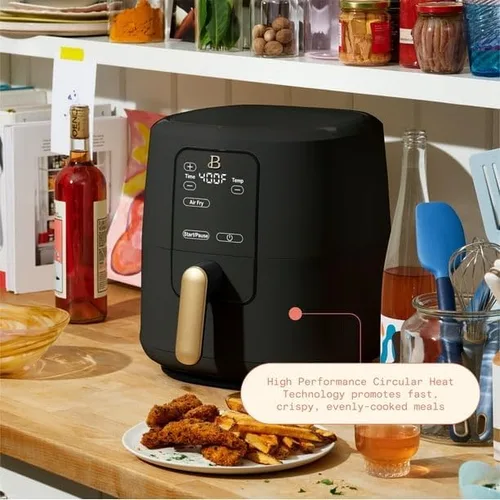 Vista 5 de Freidora de aire de 6 Qt con tecnología Turbocrisp y pantalla táctil activada, negra de Drew Barrymore, rangos de temperatura ajustables