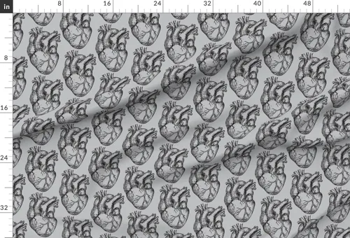 Vista 2 de Spoonflower Tela - Corazones anatómicos suaves gris corazón ciencia biología médica negro impreso en tela de gasa Fat Quarter - Costura de moda