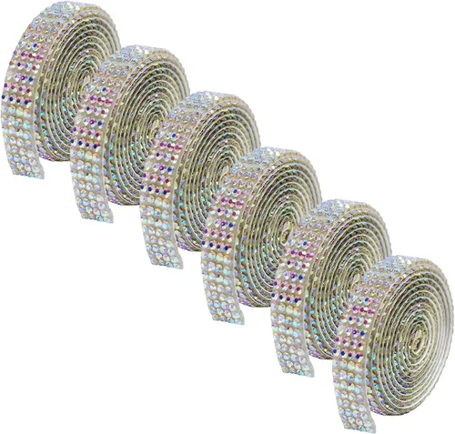 Vista 7 de 6 Rollos de Cinta Adhesiva con Diamantes de Imitación para Manualidades, Rollo de Cinta con Cristales para Decoración de Automóviles y Teléfonos