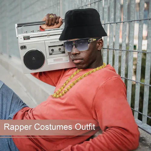 Vista 3 de Disfraces de hip hop de los años 90 y 80 para hombresniñosniños raperos, accesorios para fiestas temáticas