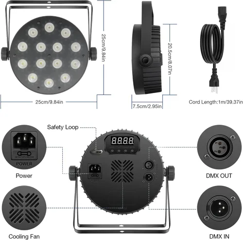 Vista 6 de Luces LED Par de escenarios: 100 W regulables de doble efecto 10 anillos LED rodeado de 14 RGBW Par Can - Control remoto y DMX - para fiesta de DJ