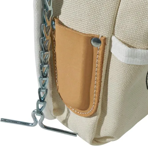 Vista 9 de Klein Tools 5125 - Bolsa de herramientas de lona y cuero con 5 bolsillos con cinta de cadena y conexión de cinturón de túnel