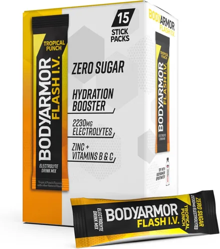 Vista 7 de BODYARMOR Paquetes de electrolitos Flash IV con cafeína, paquete variado de frambuesa azul y bayas de dragón, mezcla de bebida energética sin
