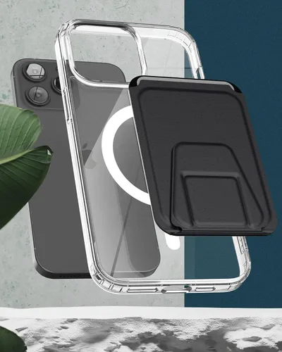 Vista 8 de ENCASED Funda transparente para iPhone 14 Pro Max con tarjetero compatible con Magsafe Incluye cartera de cuero y protector de pantalla de vidrio