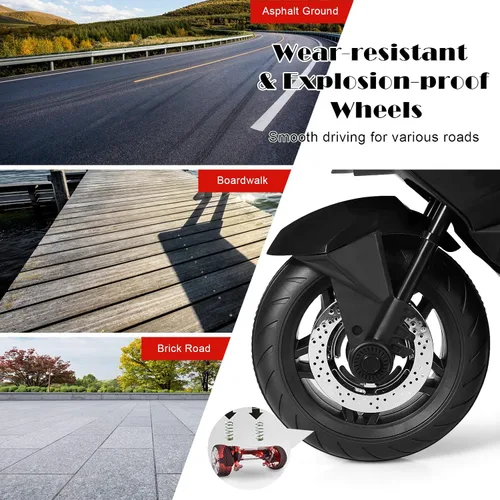Vista 3 de HONEY JOY Motocicleta para niños de 12 V, vehículo eléctrico a batería para niños, ruedas de entrenamiento, luces LED, pedal de pie, suspensión