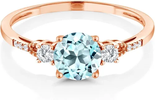 Vista 2 de Gem Stone King Anillo de compromiso de oro rosa de 10 quilates con topacio azul cielo y zafiro blanco creado para mujer
