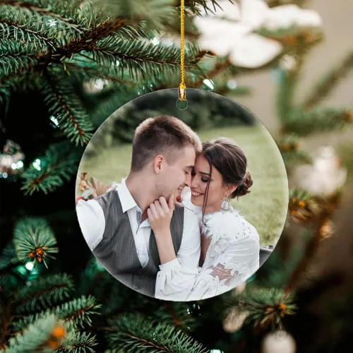 Vista 9 de Adornos navideños personalizados con foto, adornos de foto 2D personalizados, decoraciones colgantes para árbol, regalo para parejas de Navidad