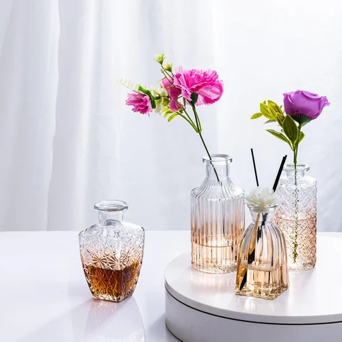 Vista 4 de Juego de jarrones de cristal, 24 jarrones pequeños para arreglos florales, bonito jarrón de flores a granel para decoración de mesa de centro