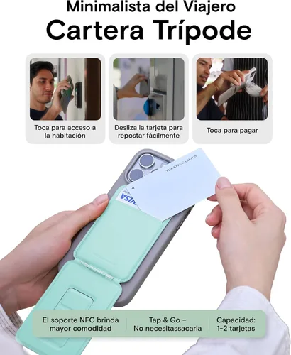 Vista 4 de MOFT MOVAS - Billetera con trípode para teléfono, 3 en 1, soporte magnético compatible con NFC, soporte para tarjetas ajustable de cuero vegano