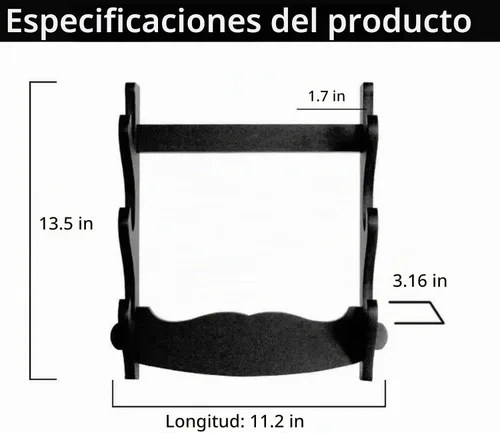 Vista 2 de Soporte de pared de espada de madera, 3 niveles