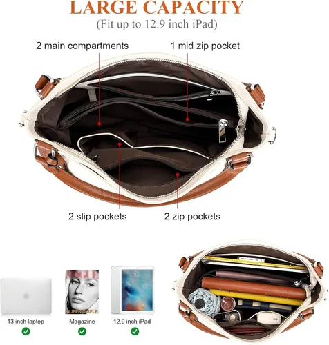Vista 7 de Over Earth Bolsos de cuero suave para mujer, bolso de hombro tipo hobo grande