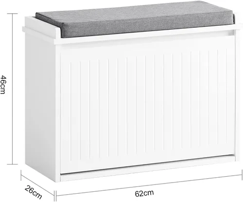 Vista 2 de Haotian Banco de zapatos pequeño, banco de almacenamiento con cojín de asiento extraíble, otomana para entrada y dormitorio, 2 cajones abatibles
