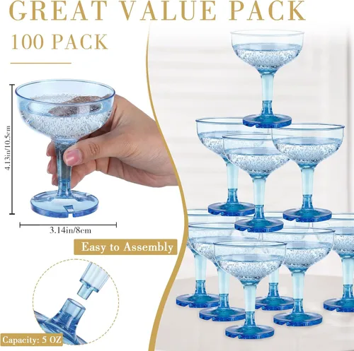 Vista 2 de Zopeal 50 Piezas Copas de Champán de 5 oz Copas de Martini de Plástico Irrompible Copas de Vino Desechables Apilables con Tallo Copas Coupe