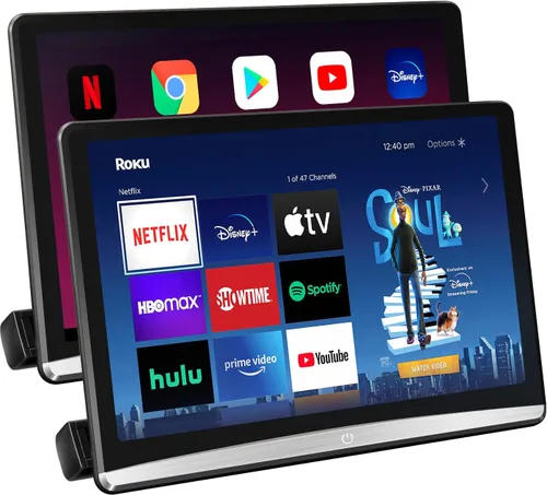 Vista 7 de 12.4 pulgadas 4K Android portátil coche TV monitor tableta para asiento trasero, teléfono soporte inalámbrico espejo enlace pantalla táctil