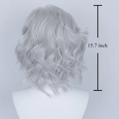 Vista 2 de M MISS U HAIR Missuhair - Peluca de anciano, peluca de anciano, peluca de bruja corta ondulada para disfraz, peluca sintética para uso diario