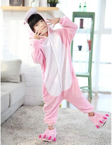 Vista 2 de Fanhong Pijama de dinosaurio para niños disfraz de Halloween Navidad cosplay pijama de felpa de vellón para dormir 3-12 años