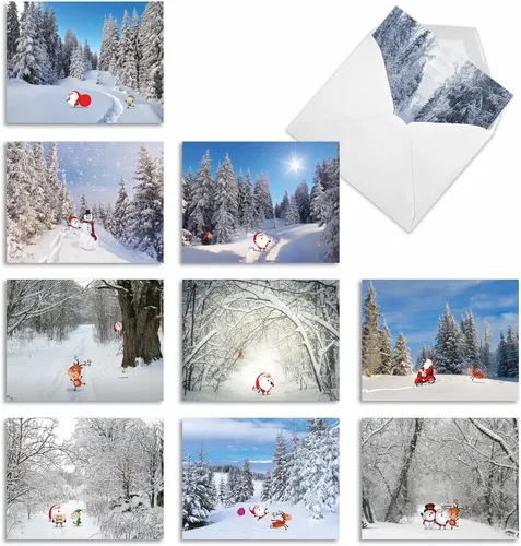 Vista 11 de The Best Card Company - 10 tarjetas navideñas de Santa con sobres - Juego surtido en caja, tarjetas navideñas para niños (4 x 5.12 pulgadas) - Pies